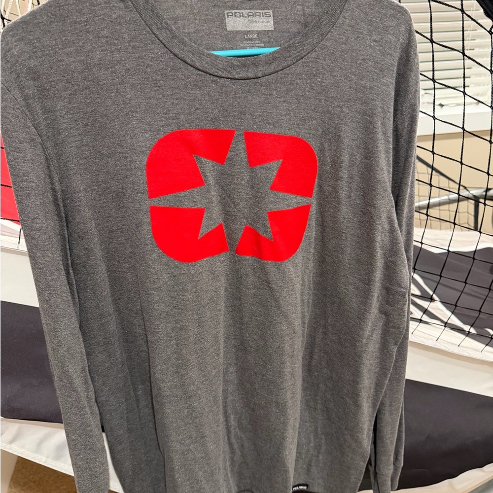 Polaris Gray Long Sleeve Tee with Red Logo